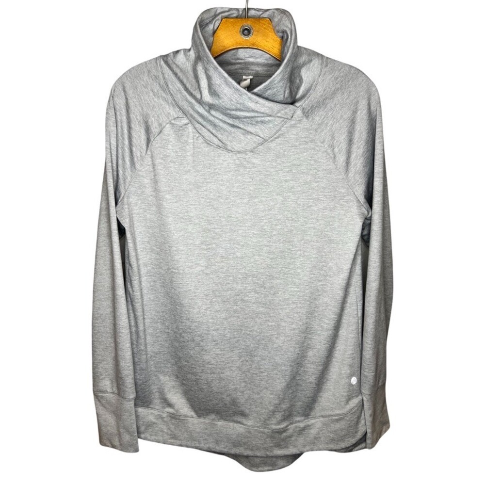 Apana CrossOver Mockneck Yoga Sweatshirt with Thumbholes in Grey - M